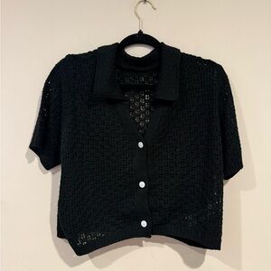 Black Knit Button-Up Top- Never Worn
